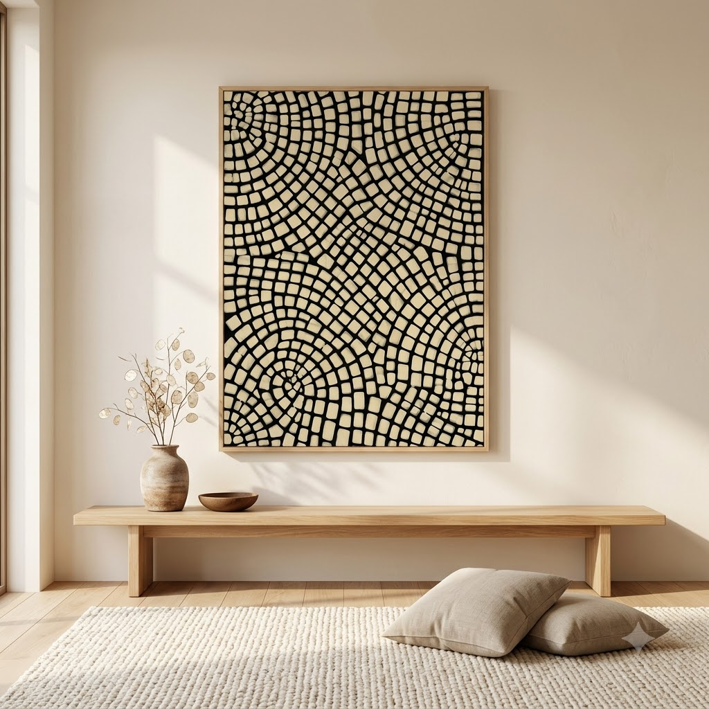 CHITRAPOTLI Monochrome Mosaic Canvas Wall Art Black Beige Geometric Mosaic Painting Modern Contemporary Wall Decor Minimalist Textured Artwork for Living Room, Bedroom Office