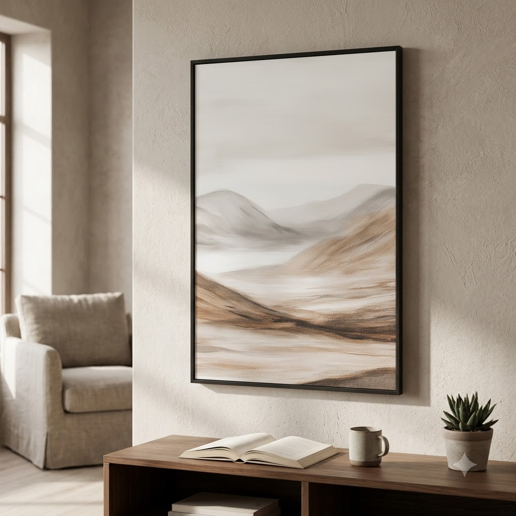 CHITRAPOTLI Quiet Horizon Minimalist Landscape Canvas Wall Art Neutral Beige Mountain Painting Modern Abstract Nature Wall Decor