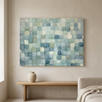 CHITRAPOTLI Coastal Mosaic Abstract Canvas Wall Art Blue Sage Green Ivory Modern Abstract Painting Minimalist Geometric Canvas Print