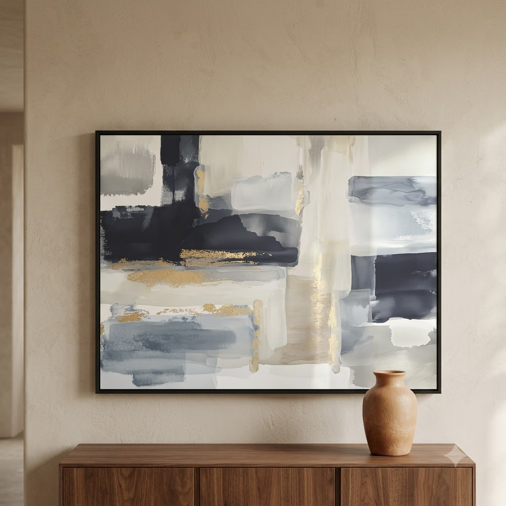 CHITRAPOTLI Gilded Stillness Abstract Canvas Wall Art Modern Grey White Gold Abstract Painting Luxury Minimalist Canvas Print Contemporary Wall Decor