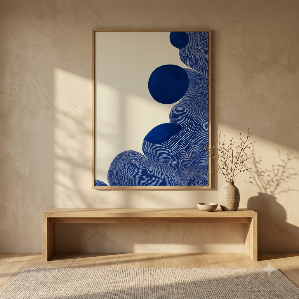CHITRAPOTLI Indigo Flow 3 Abstract Canvas Wall Art Blue and White Modern Abstract Painting Minimalist Geometric Line Art Canvas Print Contemporary Wall Décor