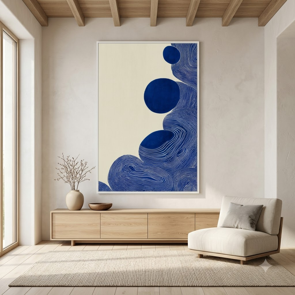 CHITRAPOTLI Indigo Flow 3 Abstract Canvas Wall Art Blue and White Modern Abstract Painting Minimalist Geometric Line Art Canvas Print Contemporary Wall Décor