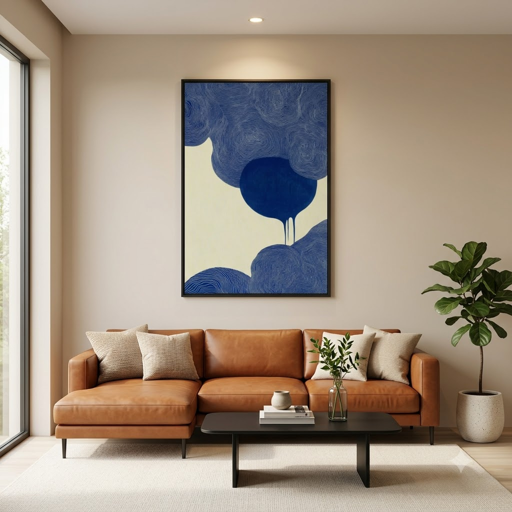CHITRAPOTLI Indigo Flow 2 Abstract Canvas Wall Art Blue and White Modern Abstract Painting Minimalist Geometric Line Art Canvas Print Contemporary Wall Décor