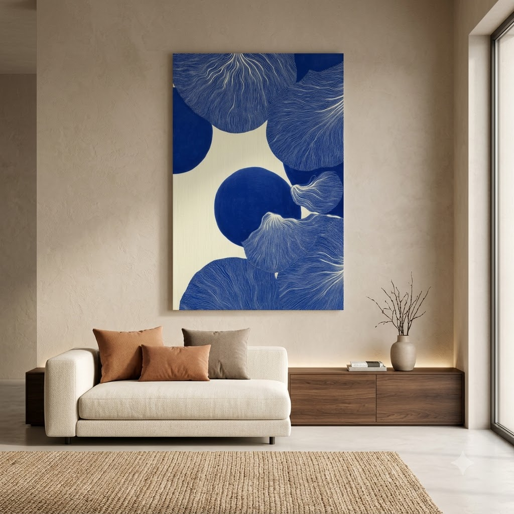 CHITRAPOTLI Indigo Flow 4 Abstract Canvas Wall Art Blue and White Modern Abstract Painting Minimalist Geometric Line Art Canvas Print Contemporary Wall Décor
