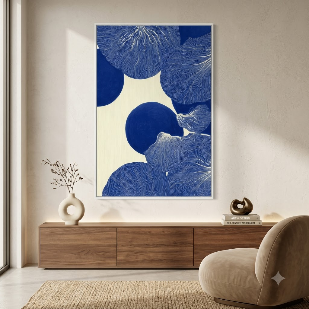 CHITRAPOTLI Indigo Flow 4 Abstract Canvas Wall Art Blue and White Modern Abstract Painting Minimalist Geometric Line Art Canvas Print Contemporary Wall Décor