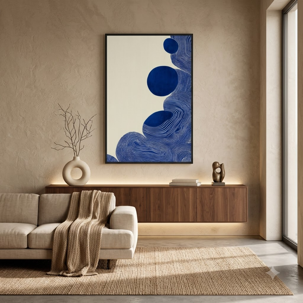 CHITRAPOTLI Indigo Flow 3 Abstract Canvas Wall Art Blue and White Modern Abstract Painting Minimalist Geometric Line Art Canvas Print Contemporary Wall Décor
