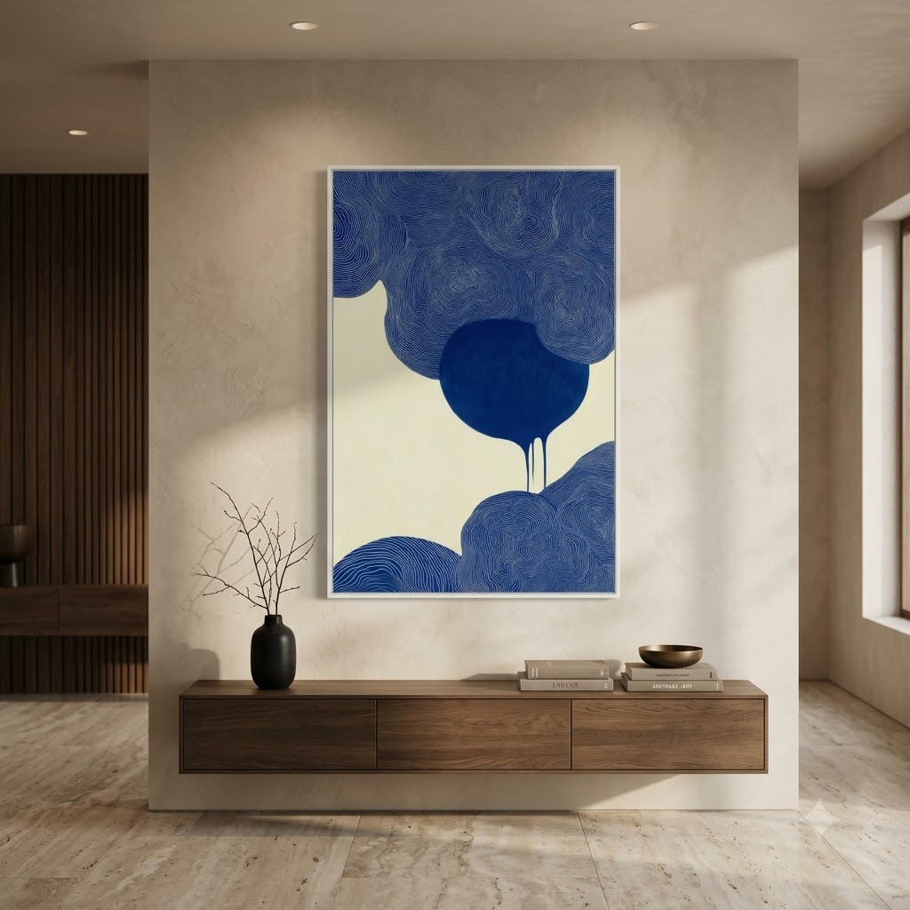 CHITRAPOTLI Indigo Flow 2 Abstract Canvas Wall Art Blue and White Modern Abstract Painting Minimalist Geometric Line Art Canvas Print Contemporary Wall Décor