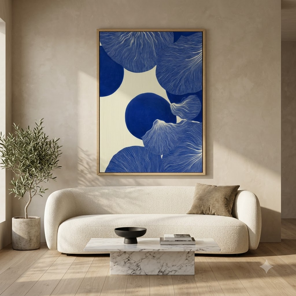 CHITRAPOTLI Indigo Flow 4 Abstract Canvas Wall Art Blue and White Modern Abstract Painting Minimalist Geometric Line Art Canvas Print Contemporary Wall Décor