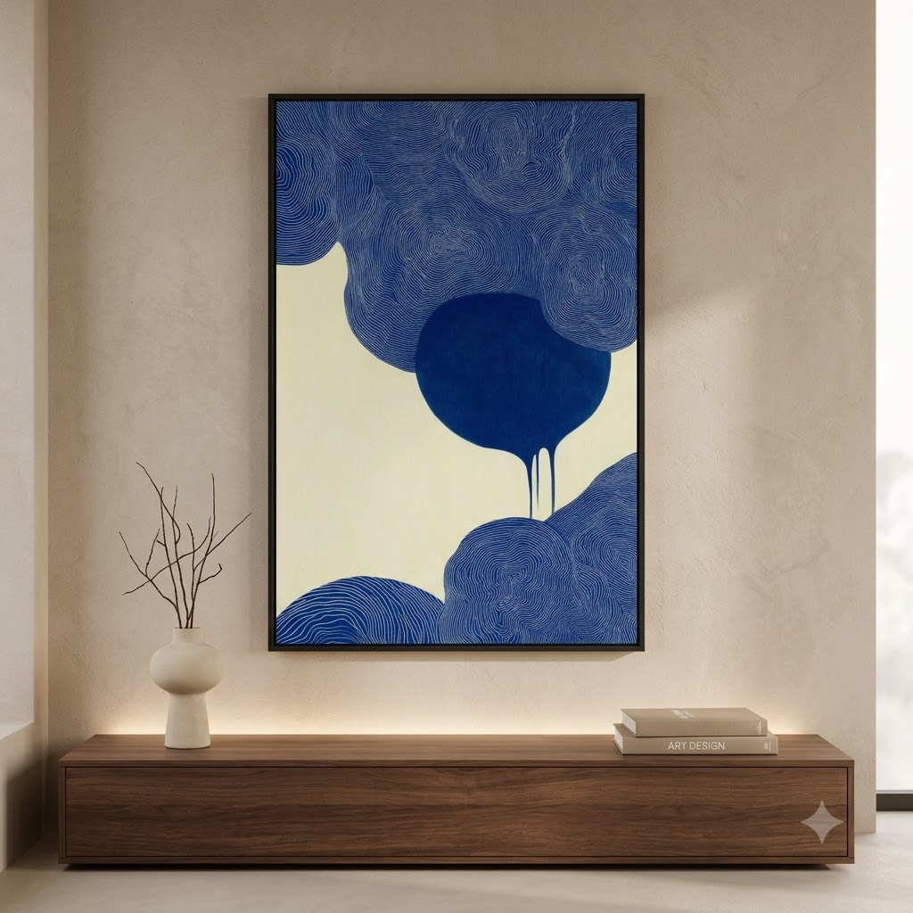 CHITRAPOTLI Indigo Flow 2 Abstract Canvas Wall Art Blue and White Modern Abstract Painting Minimalist Geometric Line Art Canvas Print Contemporary Wall Décor