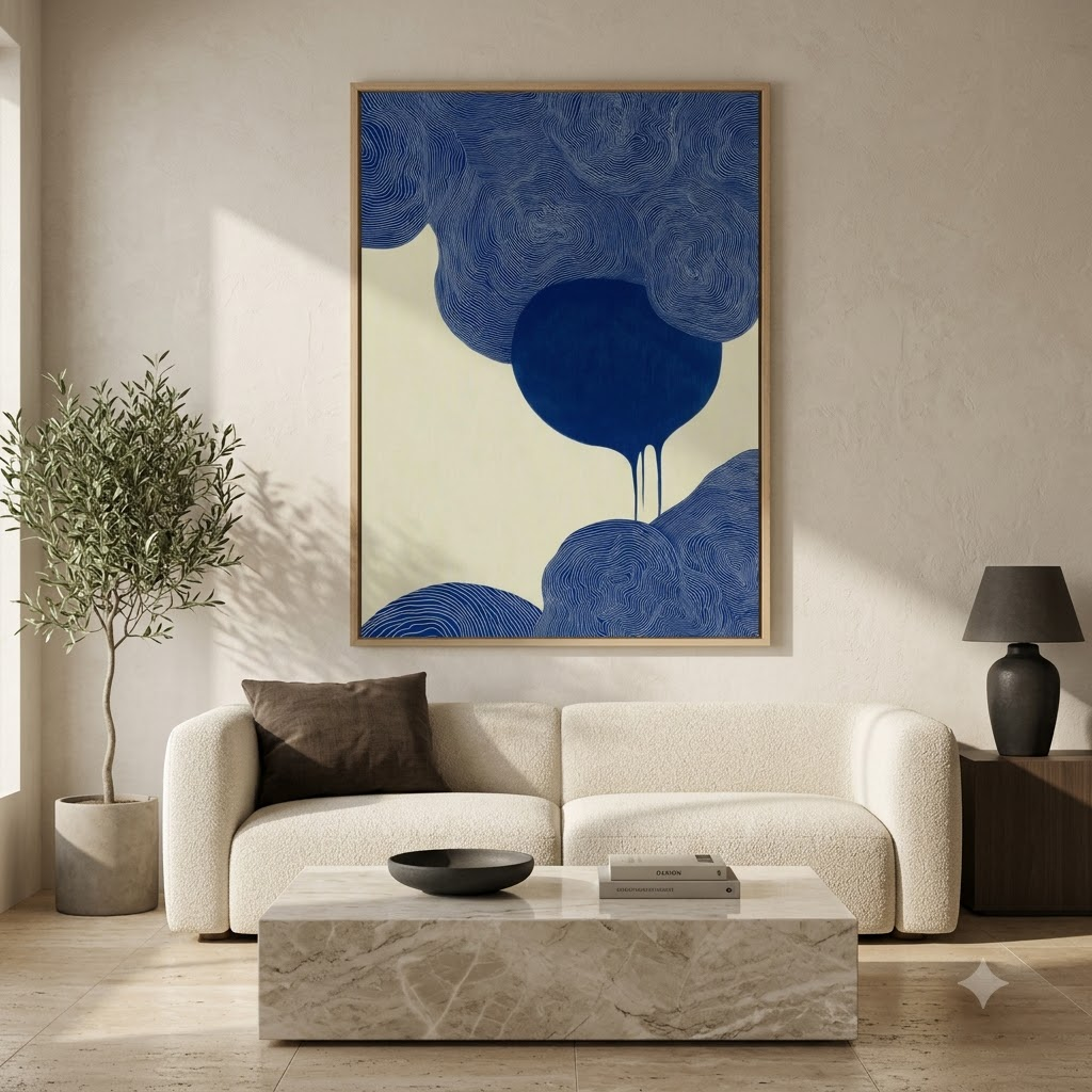 CHITRAPOTLI Indigo Flow 2 Abstract Canvas Wall Art Blue and White Modern Abstract Painting Minimalist Geometric Line Art Canvas Print Contemporary Wall Décor