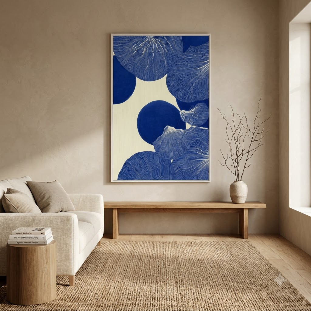 CHITRAPOTLI Indigo Flow 4 Abstract Canvas Wall Art Blue and White Modern Abstract Painting Minimalist Geometric Line Art Canvas Print Contemporary Wall Décor