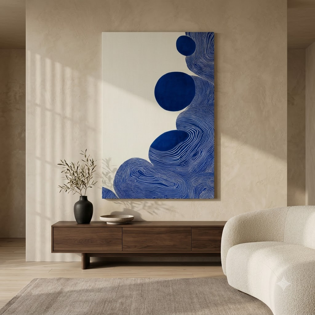 CHITRAPOTLI Indigo Flow 3 Abstract Canvas Wall Art Blue and White Modern Abstract Painting Minimalist Geometric Line Art Canvas Print Contemporary Wall Décor