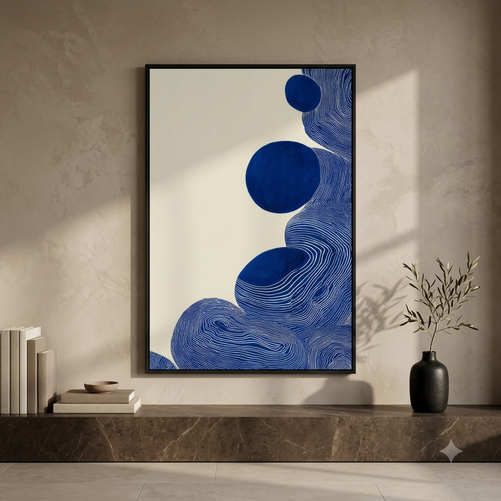 CHITRAPOTLI Indigo Flow 3 Abstract Canvas Wall Art Blue and White Modern Abstract Painting Minimalist Geometric Line Art Canvas Print Contemporary Wall Décor