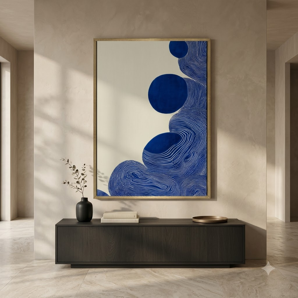 CHITRAPOTLI Indigo Flow 3 Abstract Canvas Wall Art Blue and White Modern Abstract Painting Minimalist Geometric Line Art Canvas Print Contemporary Wall Décor