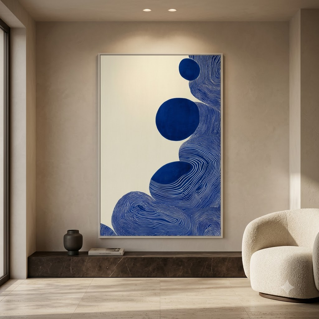 CHITRAPOTLI Indigo Flow 3 Abstract Canvas Wall Art Blue and White Modern Abstract Painting Minimalist Geometric Line Art Canvas Print Contemporary Wall Décor