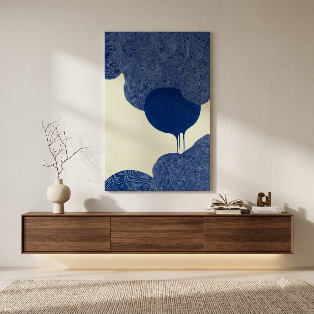 CHITRAPOTLI Indigo Flow 2 Abstract Canvas Wall Art Blue and White Modern Abstract Painting Minimalist Geometric Line Art Canvas Print Contemporary Wall Décor