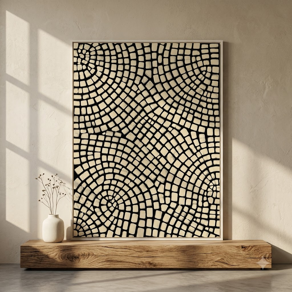 CHITRAPOTLI Monochrome Mosaic Canvas Wall Art Black Beige Geometric Mosaic Painting Modern Contemporary Wall Decor Minimalist Textured Artwork for Living Room, Bedroom Office
