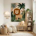 CHITRAPOTLI Jungle King Leo Canvas Wall Art | Cute Lion Canvas Print for Kids Room | Safari Animal Nursery Decor | Tropical Jungle Wall Art | Lion Illustration