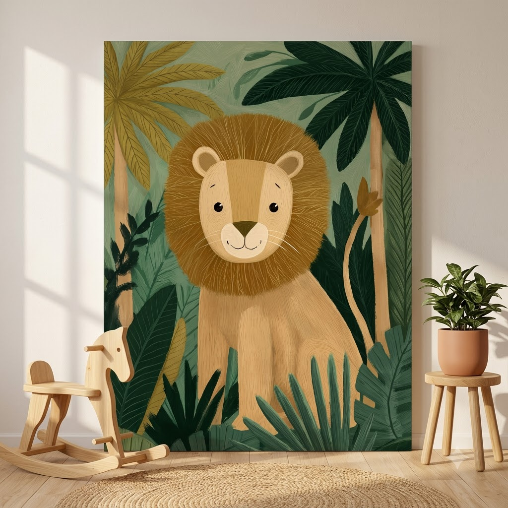 CHITRAPOTLI Little King of the Jungle Canvas Wall Art-Cute Lion Canvas Print for Kids Room-Jungle Animal Nursery Decor-Safari Theme Wall Art