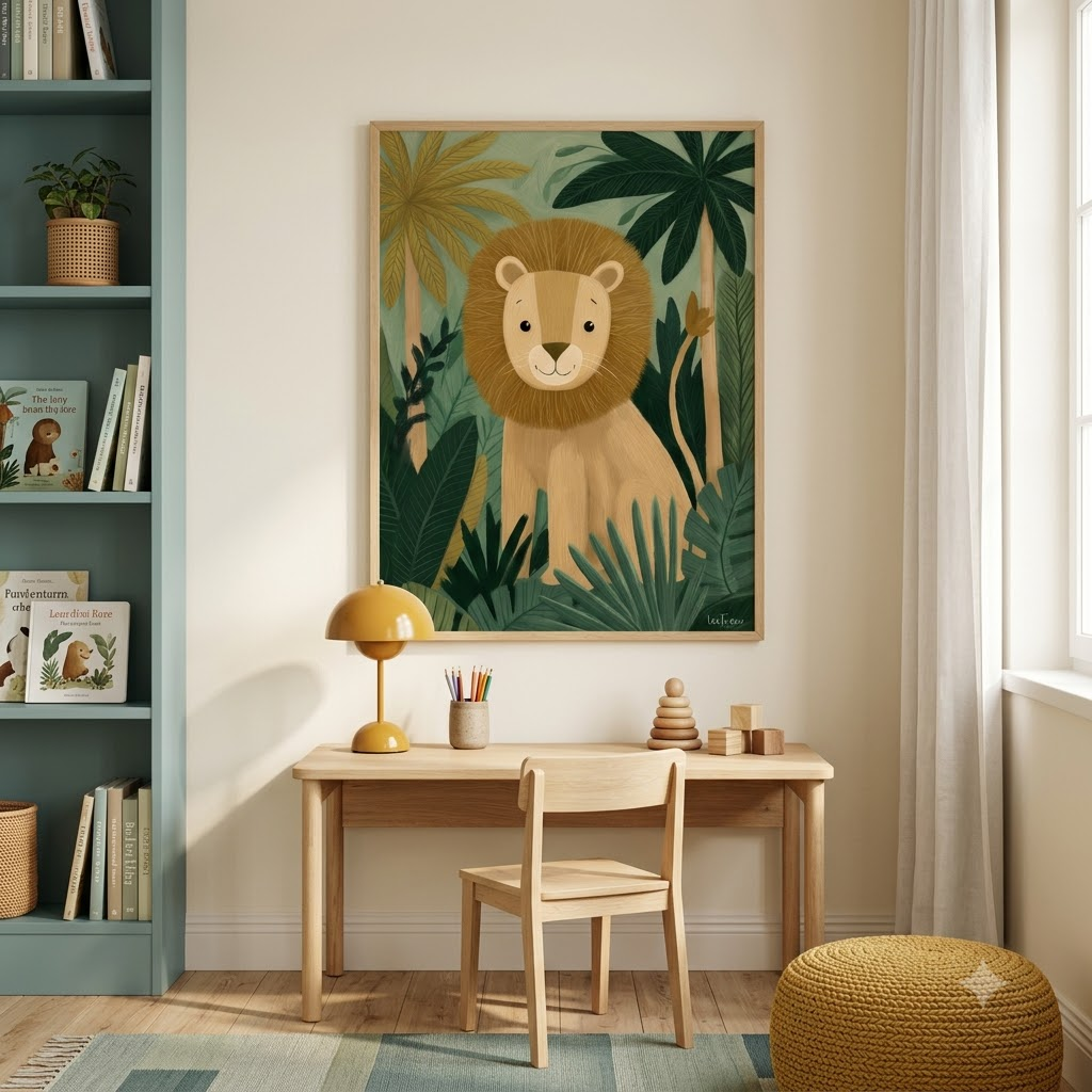 CHITRAPOTLI Little King of the Jungle Canvas Wall Art-Cute Lion Canvas Print for Kids Room-Jungle Animal Nursery Decor-Safari Theme Wall Art