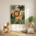 CHITRAPOTLI Jungle King Leo Canvas Wall Art | Cute Lion Canvas Print for Kids Room | Safari Animal Nursery Decor | Tropical Jungle Wall Art | Lion Illustration