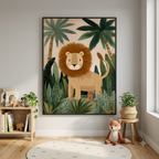 CHITRAPOTLI Jungle King Leo Canvas Wall Art | Cute Lion Canvas Print for Kids Room | Safari Animal Nursery Decor | Tropical Jungle Wall Art | Lion Illustration
