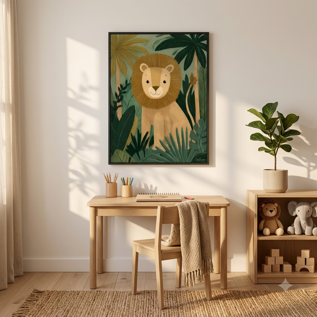 CHITRAPOTLI Little King of the Jungle Canvas Wall Art-Cute Lion Canvas Print for Kids Room-Jungle Animal Nursery Decor-Safari Theme Wall Art