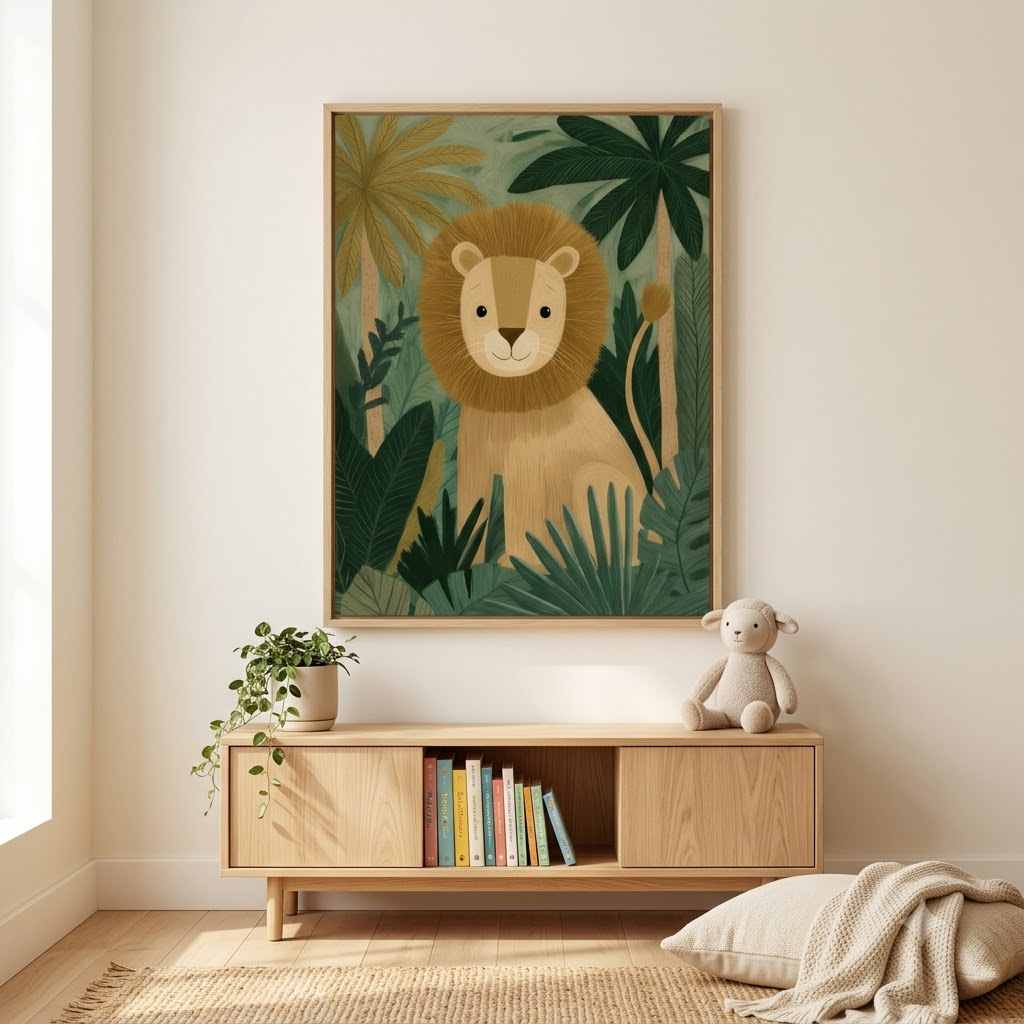 CHITRAPOTLI Little King of the Jungle Canvas Wall Art-Cute Lion Canvas Print for Kids Room-Jungle Animal Nursery Decor-Safari Theme Wall Art