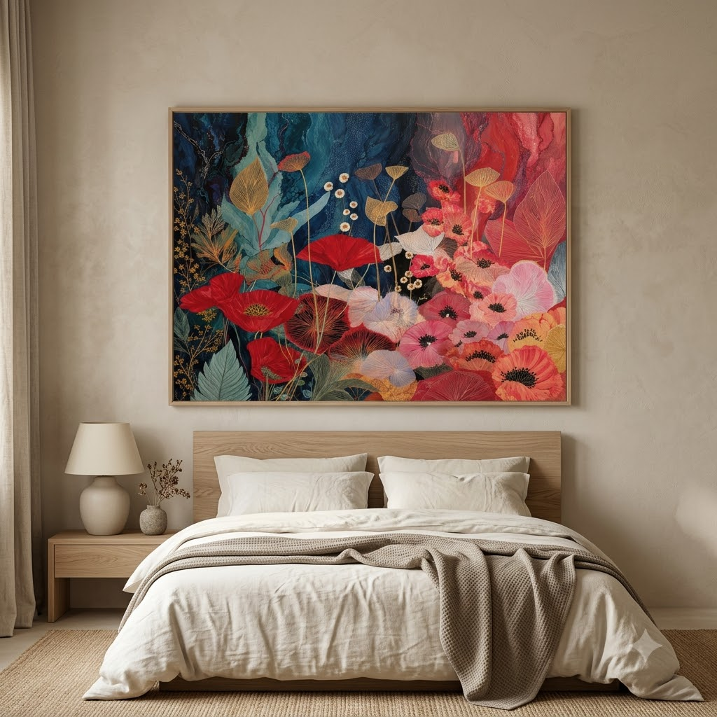 CHITRAPOTLI Pushpraag Landscape Canvas Wall Art | Red Poppy Floral Botanical Painting Print