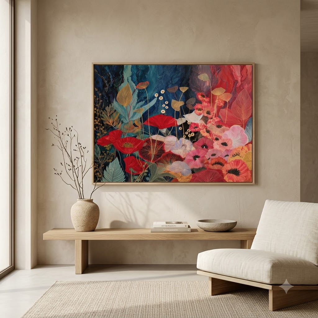 CHITRAPOTLI Pushpraag Landscape Canvas Wall Art | Red Poppy Floral Botanical Painting Print