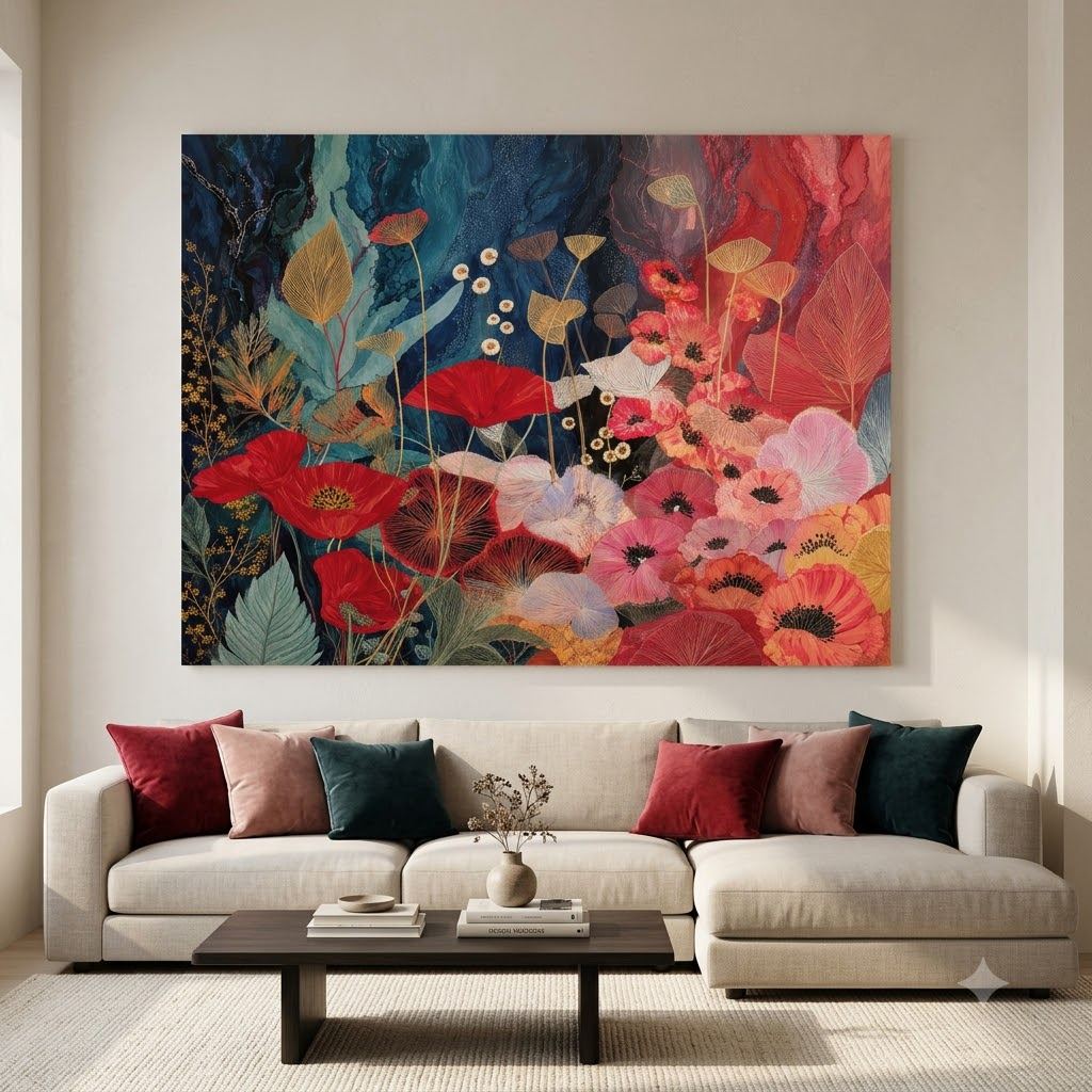 CHITRAPOTLI Pushpraag Landscape Canvas Wall Art | Red Poppy Floral Botanical Painting Print
