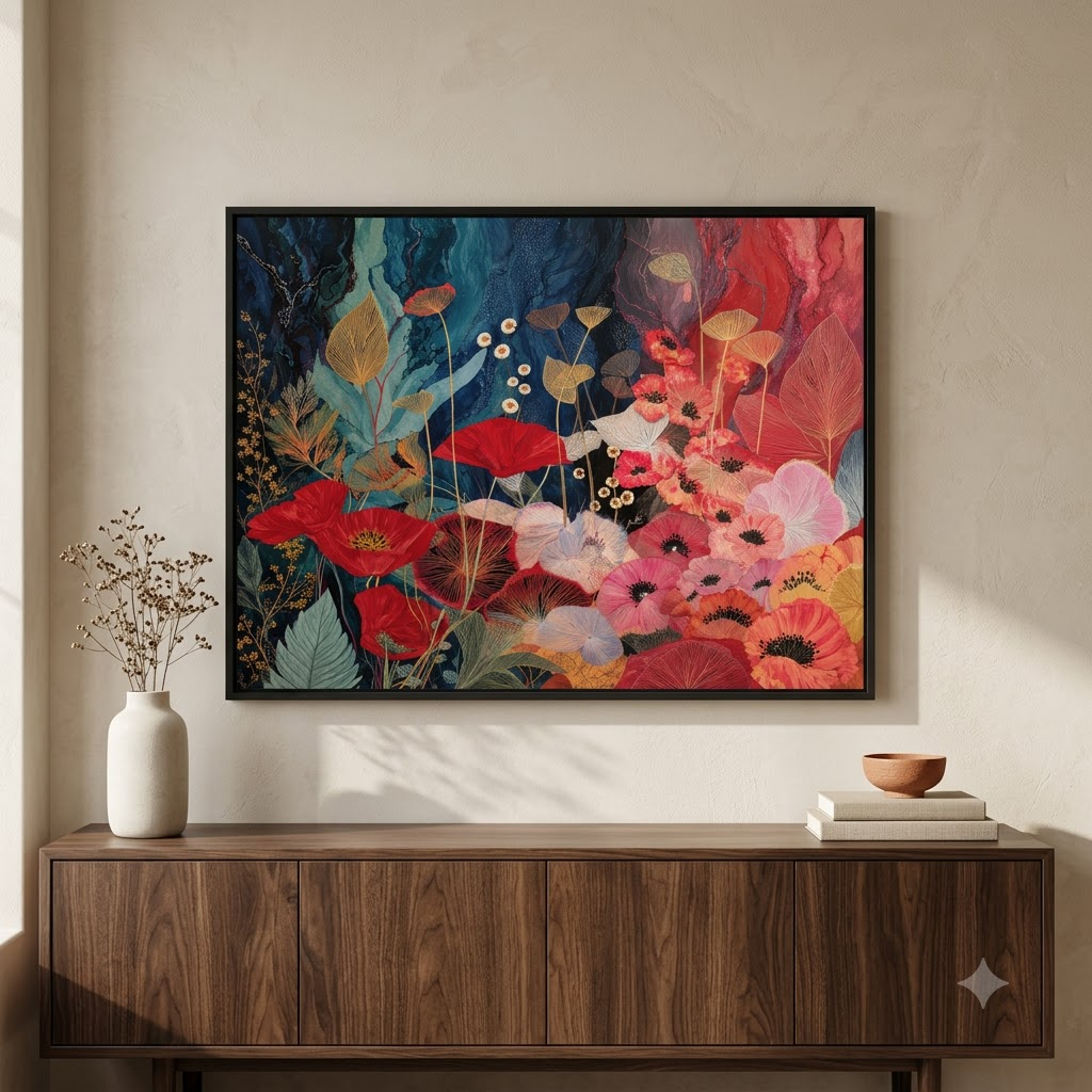 CHITRAPOTLI Pushpraag Landscape Canvas Wall Art | Red Poppy Floral Botanical Painting Print