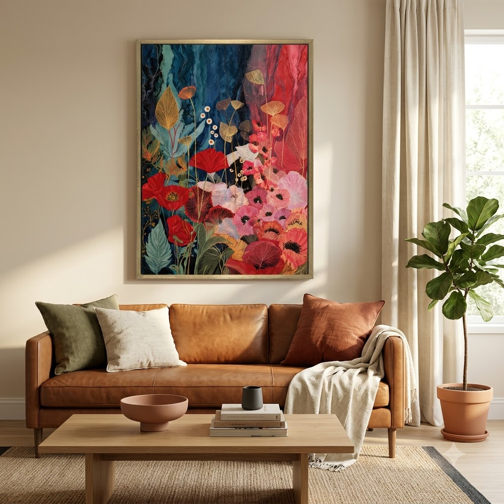 CHITRAPOTLI Pushpraag Potrait Canvas Wall Art | Red Poppy Floral Botanical Painting Print
