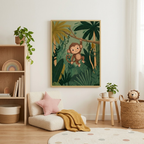 CHITRAPOTLI Joyful Monkey – Jungle Nursery Canvas Wall Art | Baby Monkey Kids Room