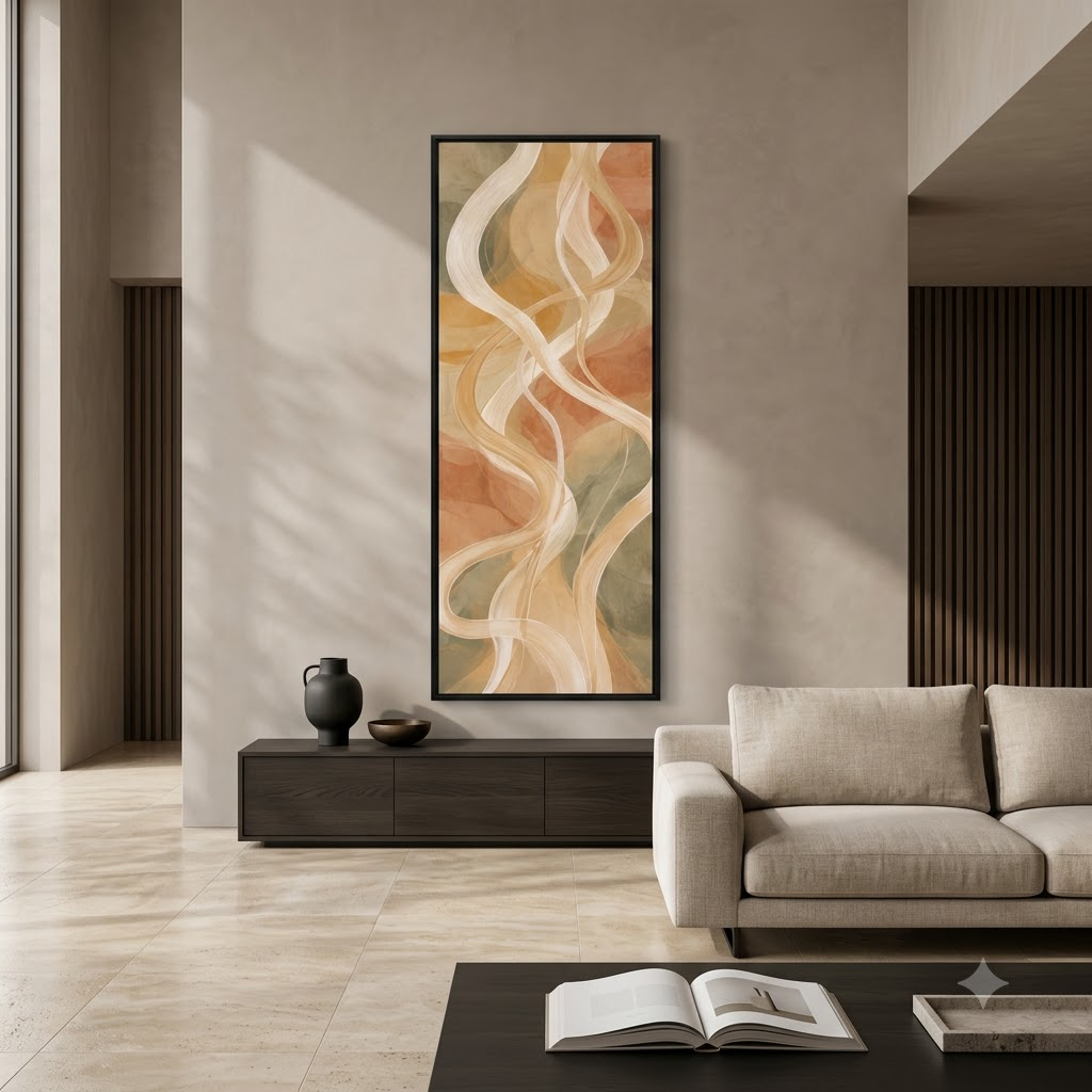 CHITRAPOTLI Intertwined Ribbons Abstract Canvas Wall Art | Earthy Terracotta Sage Vertical Narrow Painting