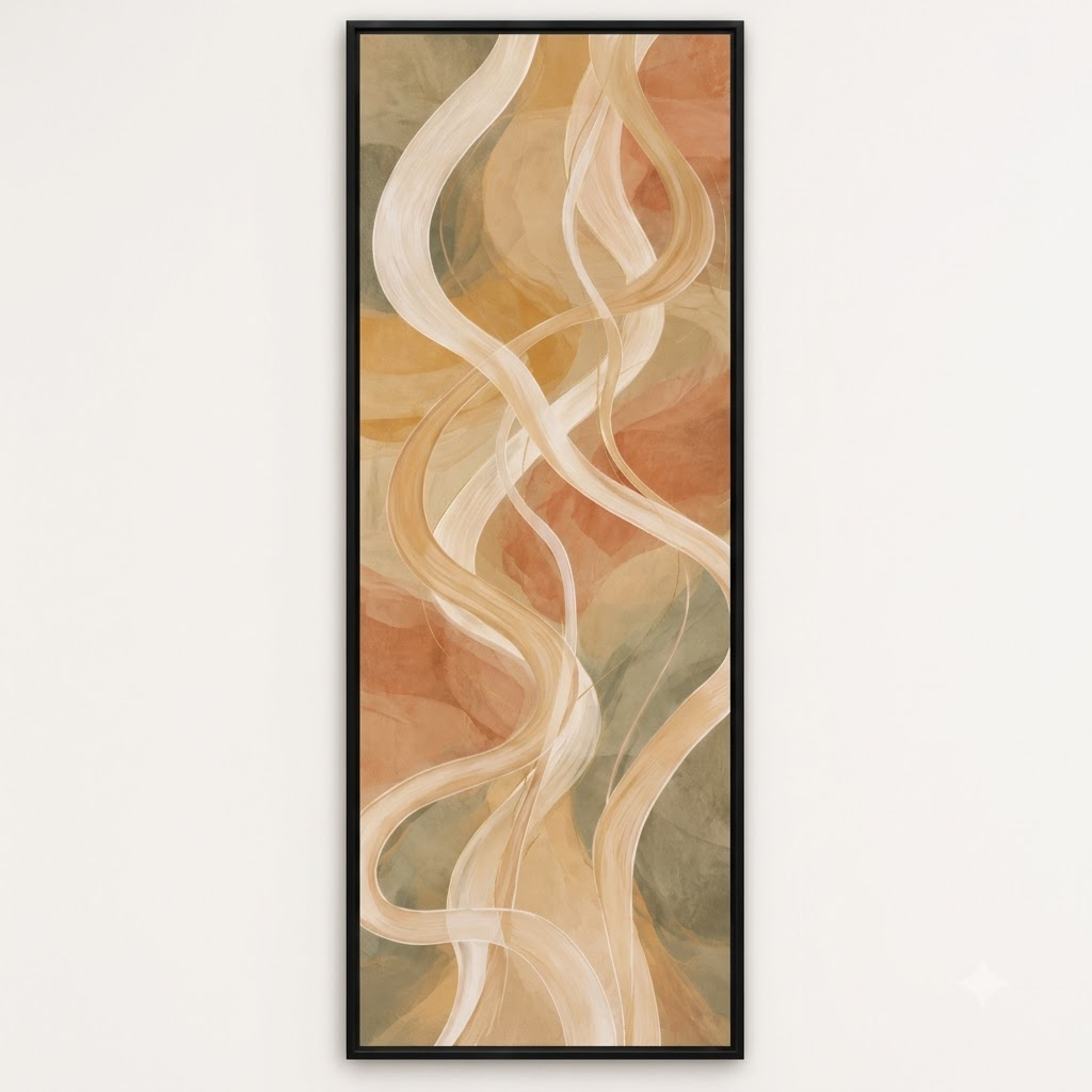 CHITRAPOTLI Intertwined Ribbons Abstract Canvas Wall Art | Earthy Terracotta Sage Vertical Narrow Painting