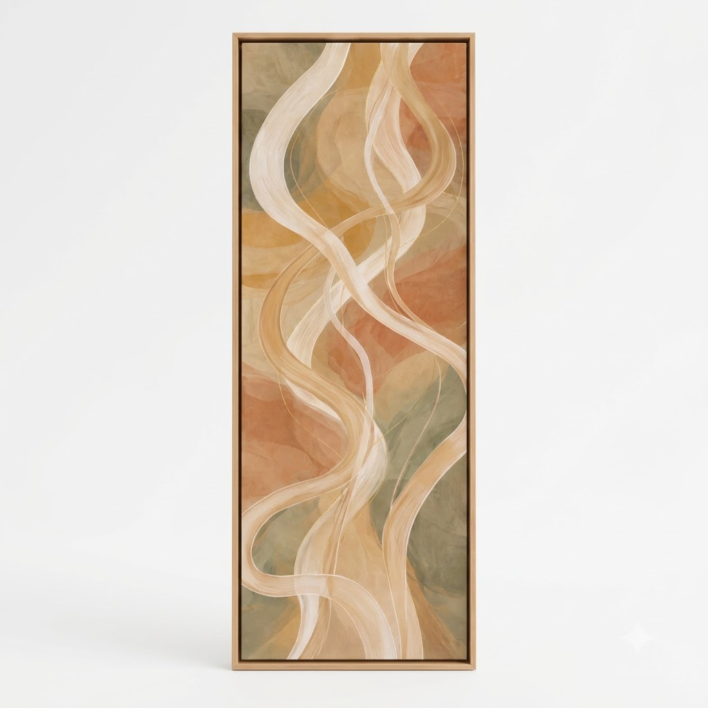 CHITRAPOTLI Intertwined Ribbons Abstract Canvas Wall Art | Earthy Terracotta Sage Vertical Narrow Painting