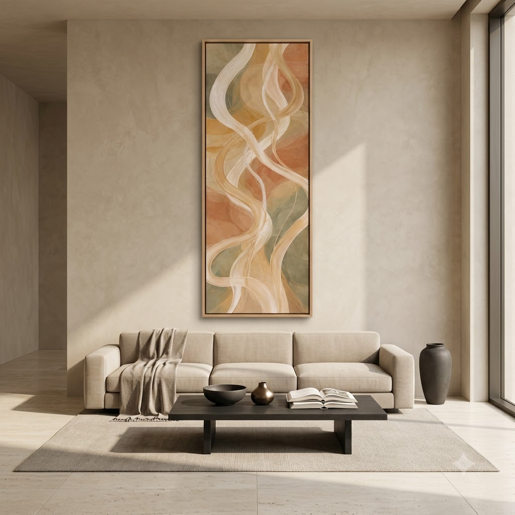 CHITRAPOTLI Intertwined Ribbons Abstract Canvas Wall Art | Earthy Terracotta Sage Vertical Narrow Painting