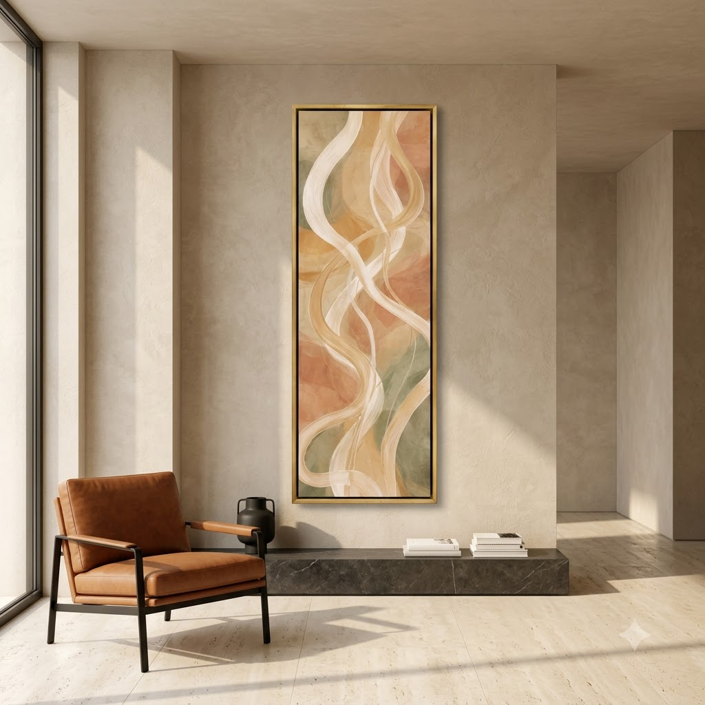 CHITRAPOTLI Intertwined Ribbons Abstract Canvas Wall Art | Earthy Terracotta Sage Vertical Narrow Painting