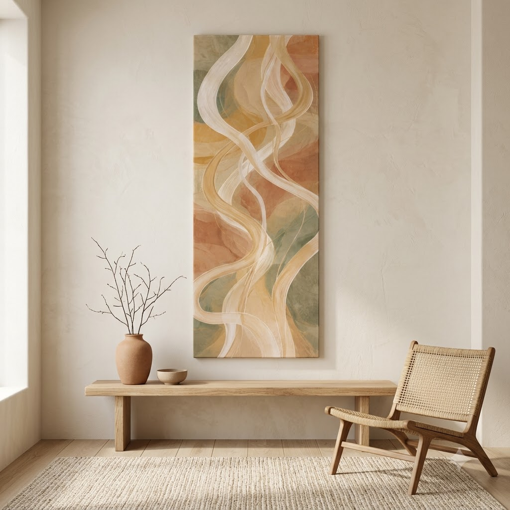 CHITRAPOTLI Intertwined Ribbons Abstract Canvas Wall Art | Earthy Terracotta Sage Vertical Narrow Painting