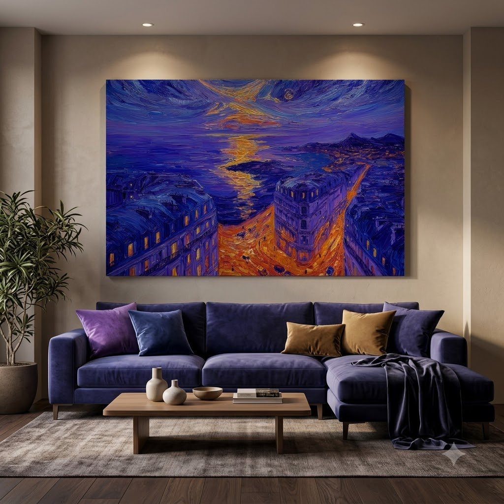 CHITRAPOTLI Twilight Reflections Canvas Wall Art | Impressionist Sunset Cityscape Painting