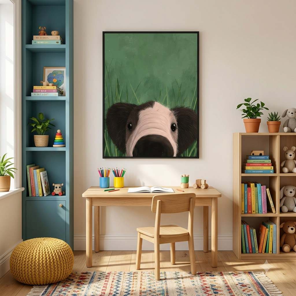 CHITRAPOTLI Curious Paws Canvas Wall Art | Peeking Puppy in Green Grass Animal Painting
