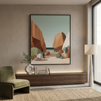 CHITRAPOTLI Silent Coast Canvas Wall Art | Minimalist Terracotta Rocks Beach Landscape Painting