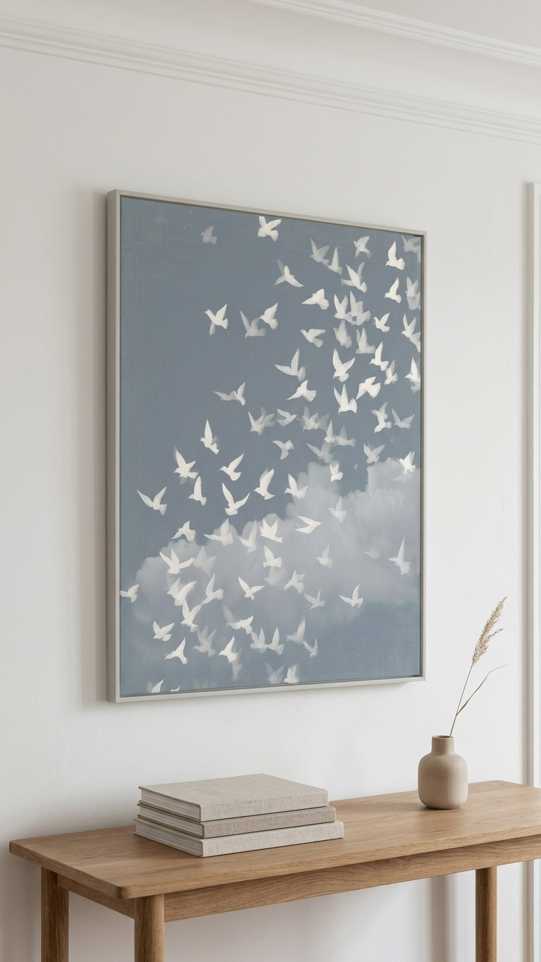CHITRAPOTLI Udaan Canvas Wall Art | Flying Birds Minimal Sky Painting Print
