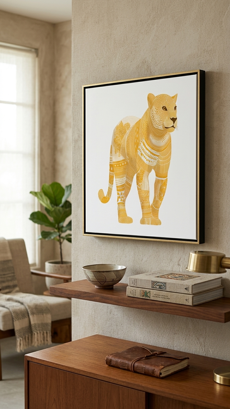 CHITRAPOTLI Swarn Vanraj Canvas Wall Art | Golden Leopard