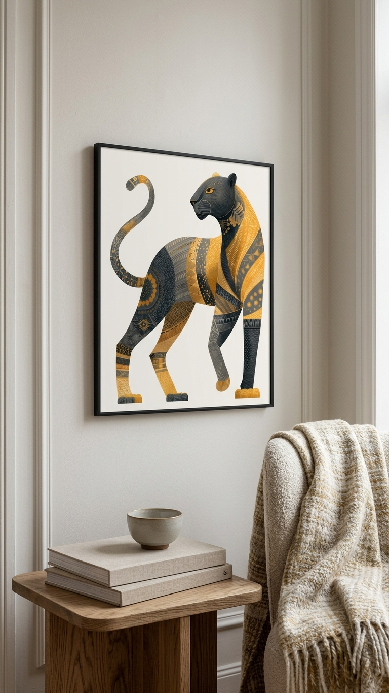 CHITRAPOTLI Rajsi Vanraj Canvas Wall Art | Black & Gold Leopard
