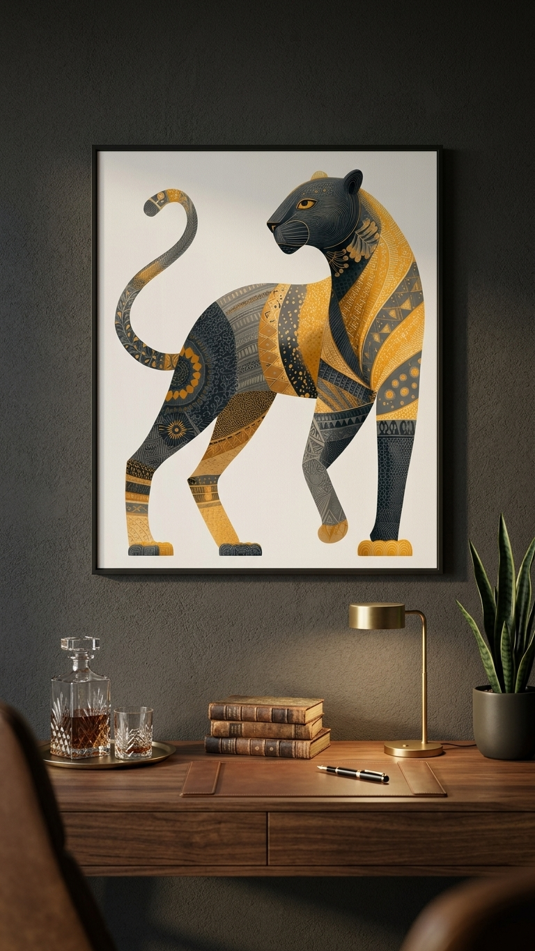 CHITRAPOTLI Rajsi Vanraj Canvas Wall Art | Black & Gold Leopard