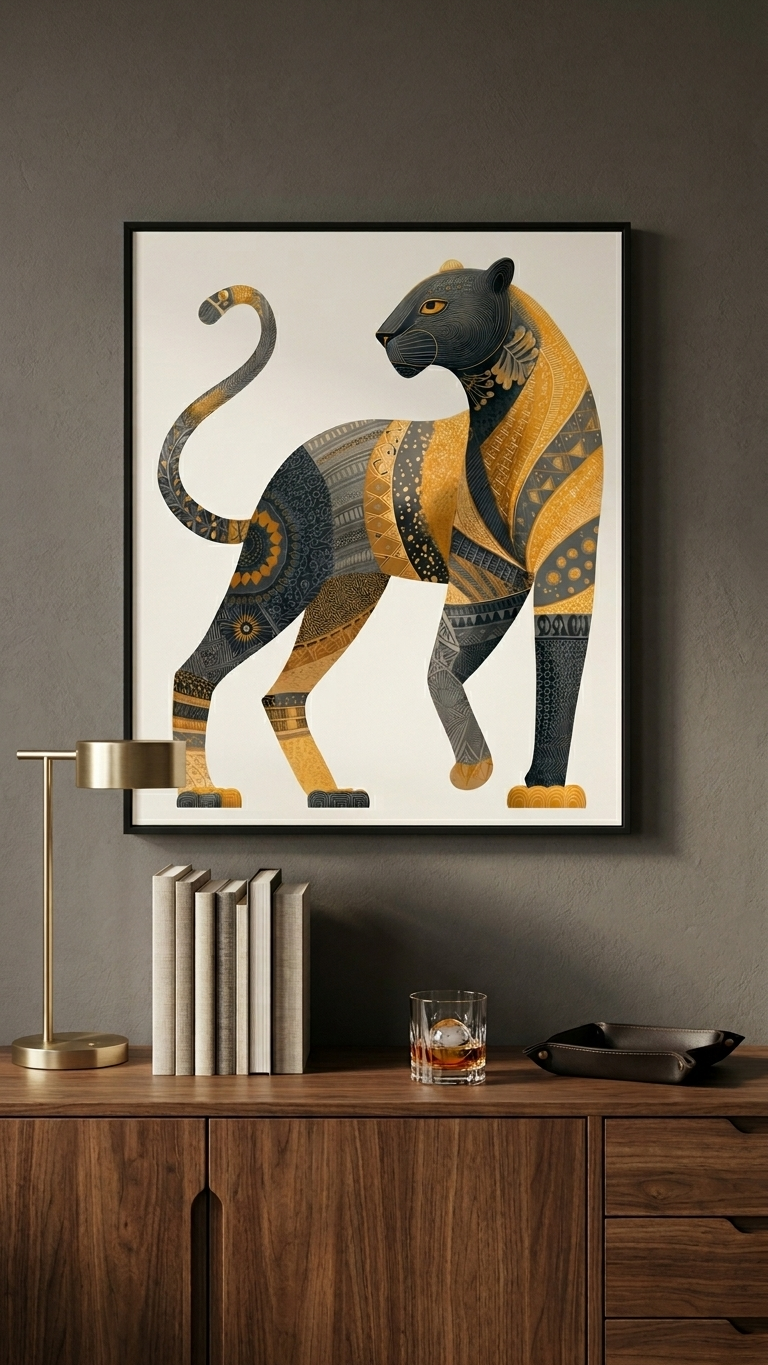 CHITRAPOTLI Rajsi Vanraj Canvas Wall Art | Black & Gold Leopard