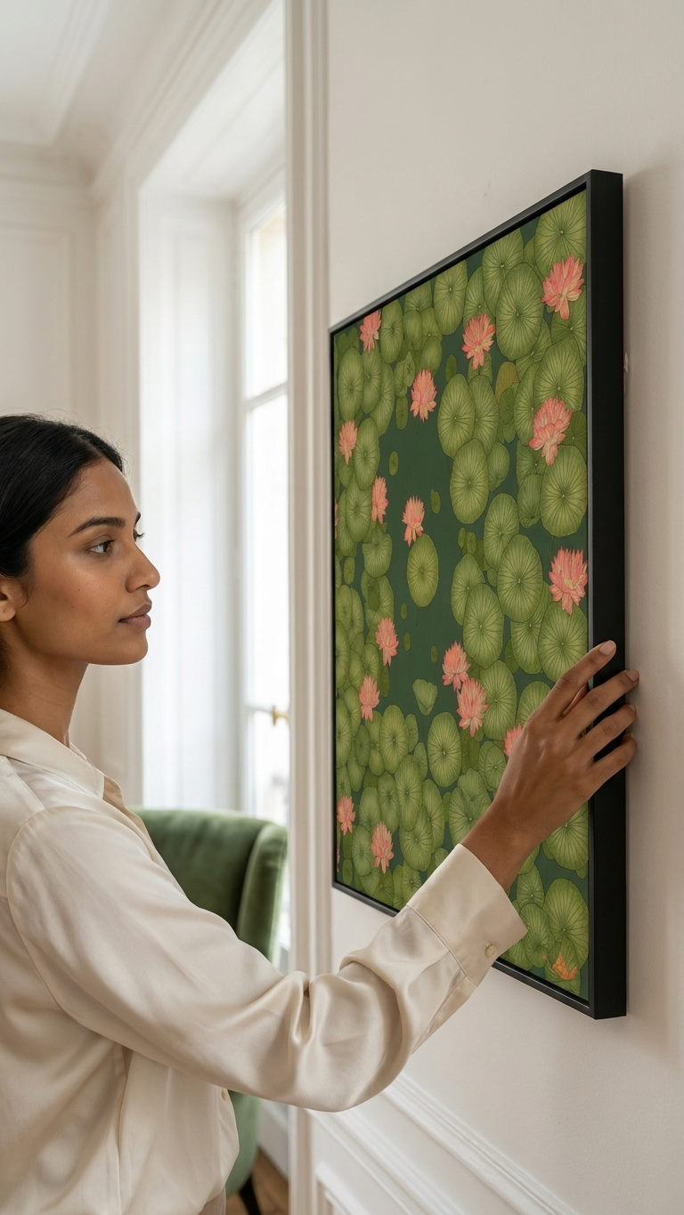 CHITRAPOTLI Padma Shanti Canvas Wall Art | Lotus Pond Botanical Painting Print |