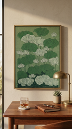 CHITRAPOTLI Verdant Lotus Canvas Wall Art | Botanical Lotus Pond Illustration Print |